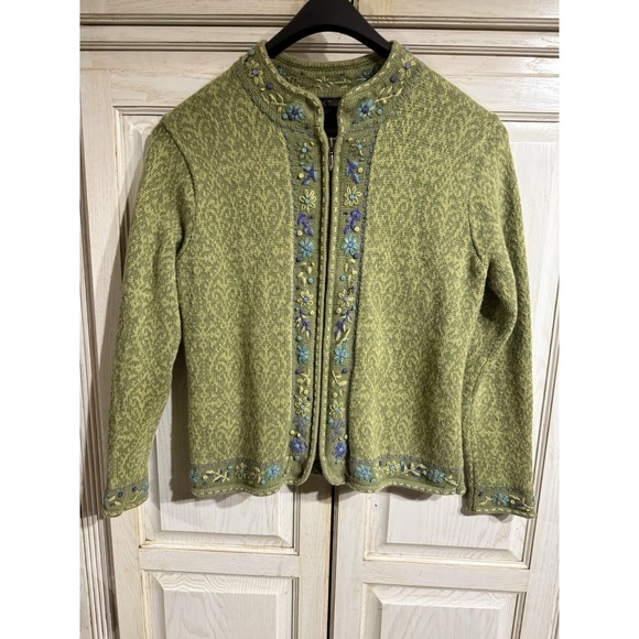 Vintage Nomadic Traders Sweater Jacket Sm Green Blue Floral Zip Up Boho‎ - Picture 1 of 10